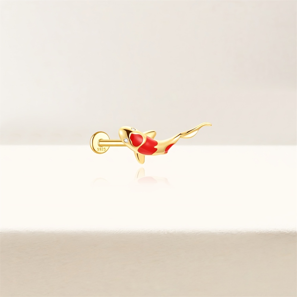 Women's 925 Silvery Koi Fish Enamel Flat Back Stud Earring